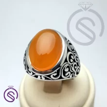 انگشتر نقره عقیق یمن شرف الشمس پرتقالی مردانه کد 72105
