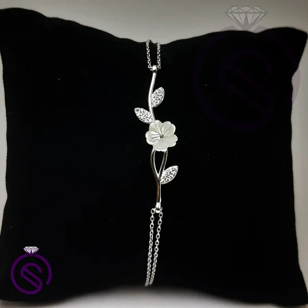 دستبند نقره صدف زنانه مدل گل