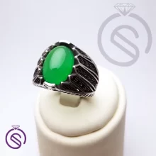 انگشتر نقره عقیق سبز مردانه مدل شروین کد 62370