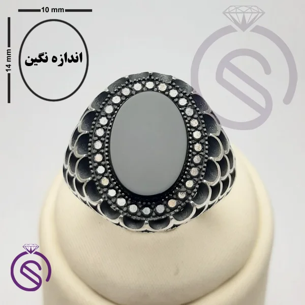 انگشتر نقره عقیق سیاه مردانه مدل آرتین
