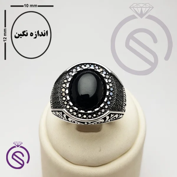 انگشتر نقره عقیق سیاه مردانه مدل نیما