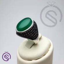 انگشتر نقره عقیق سبز مردانه مدل استفان کد 62204