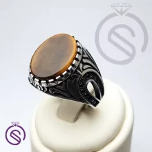 انگشتر نقره چشم ببر مردانه مدل پیمان کد 62328