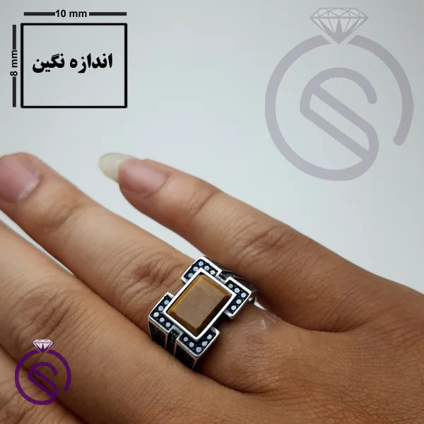 انگشتر نقره چشم ببر مردانه مدل داراب