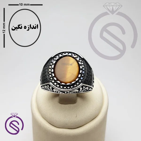 انگشتر نقره چشم ببر مردانه مدل نیما