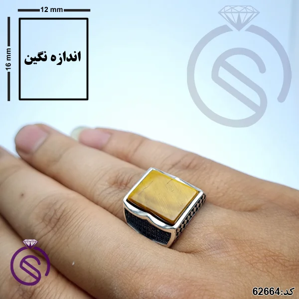 انگشتر نقره چشم ببر مردانه مدل هرمان