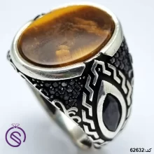 انگشتر نقره چشم ببر مردانه کد 62632