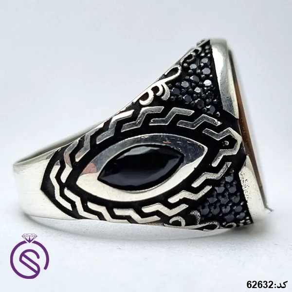 انگشتر نقره چشم ببر مردانه کد 62632