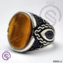 انگشتر نقره چشم ببر مردانه کد 62632