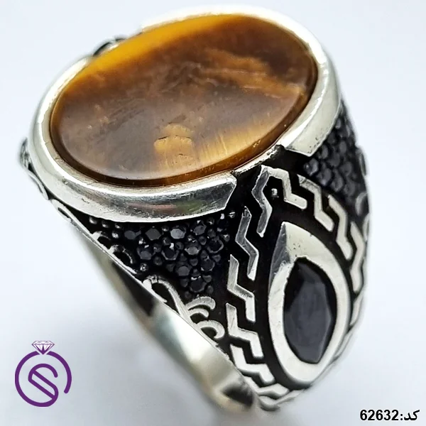 انگشتر نقره چشم ببر مردانه کد 62632