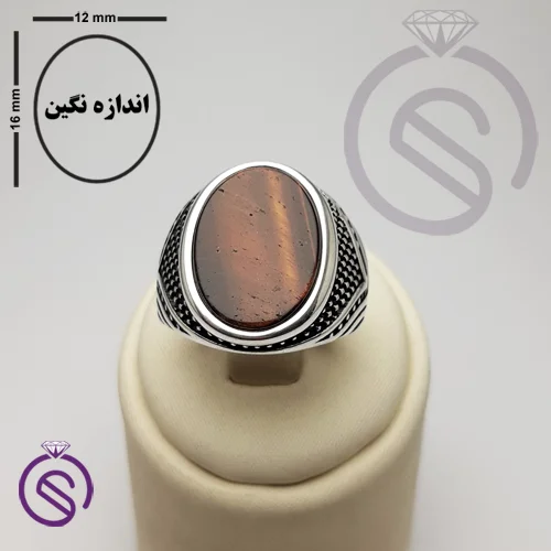 انگشتر نقره چشم ببر مردانه مدل پرواز