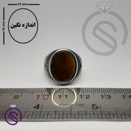 انگشتر نقره چشم ببر مردانه مدل پرواز