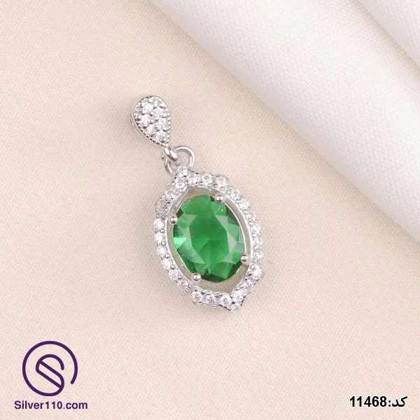 Women's Silver Necklace, Green Crystal Model, Code 11468 گردنبند نقره زنانه مدل کریستال سبز کد 11468