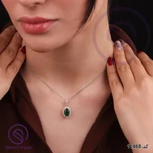 گردنبند نقره زنانه مدل کریستال سبز کد 11468