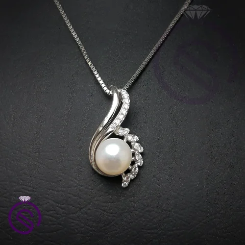 گردنبند نقره زنانه مروارید مدل گندم