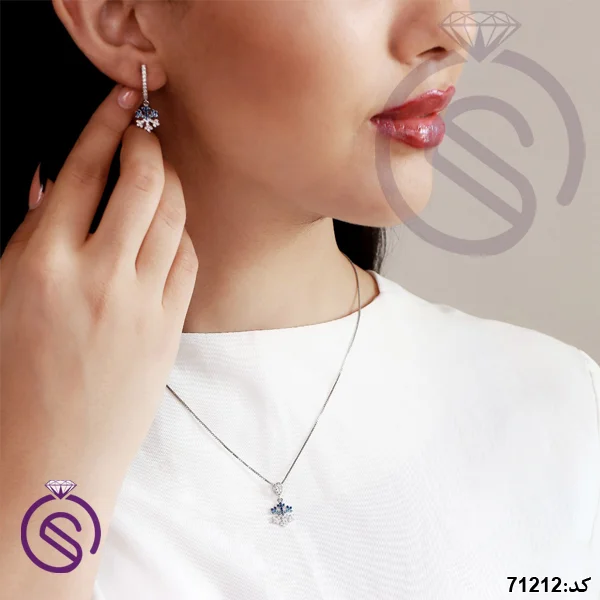 نیم ست نقره زنانه مدل برفی آبی کد 71212