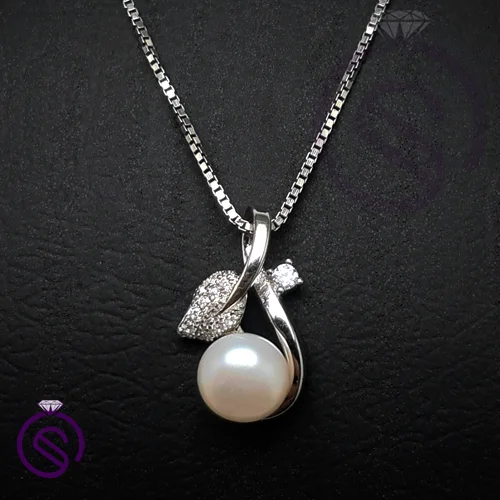 گردنبند نقره زنانه مروارید مدل برگ