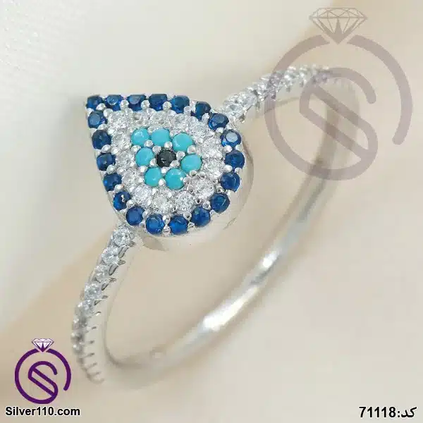 Women's silver ring, teardrop model, code 71118 انگشتر نقره زنانه مدل چشم زخم اشک کد 71118