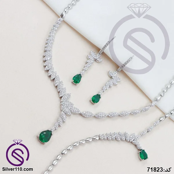 سرویس نقره زنانه مدل کریستال سبز کد 71823 سرویس نقره زنانه مدل کریستال سبز کد 71823
