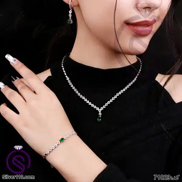 سرويس نقره زنانه کريستال سبز کد 71829