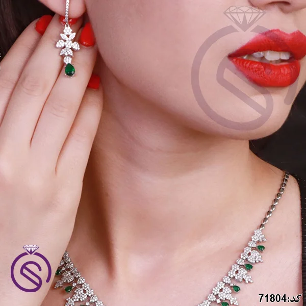 سرویس نقره زنانه نگین کریستال سبز کد 71804