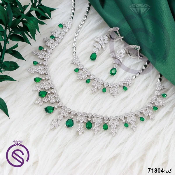 سرویس نقره زنانه نگین کریستال سبز کد 71804
