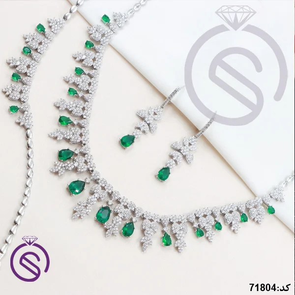 سرویس نقره زنانه نگین کریستال سبز کد 71804
