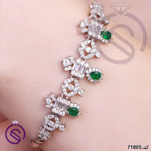 سرویس نقره زنانه نگین کریستال سبز کد 71805