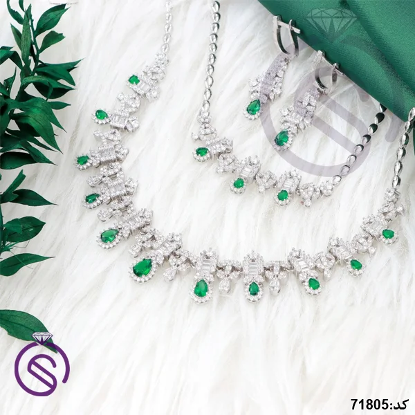 سرویس نقره زنانه نگین کریستال سبز کد 71805
