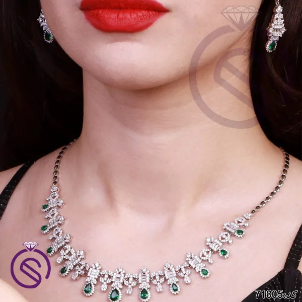 سرویس نقره زنانه نگین کریستال سبز کد 71805