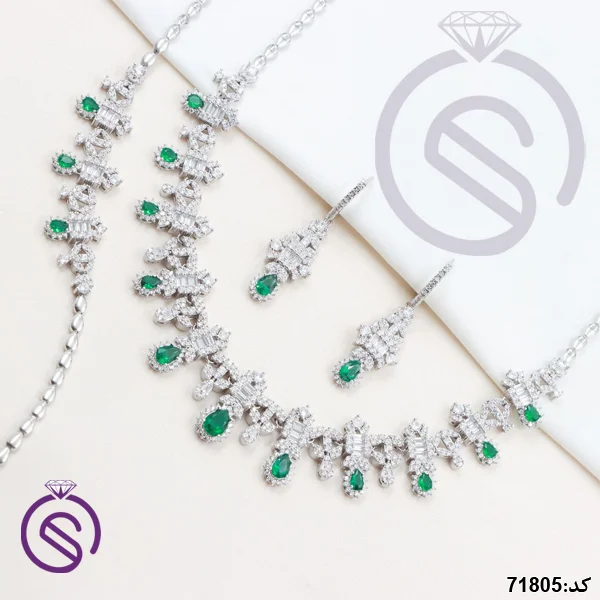 سرویس نقره زنانه نگین کریستال سبز کد 71805