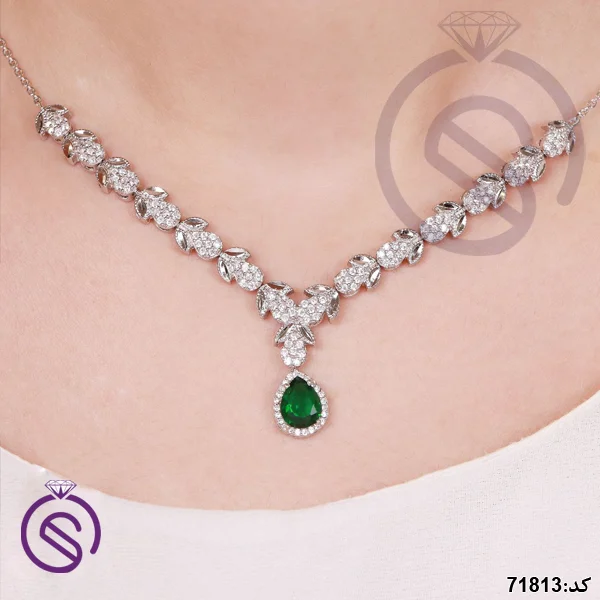 سرویس نقره زنانه نگین کریستال سبز کد 71813