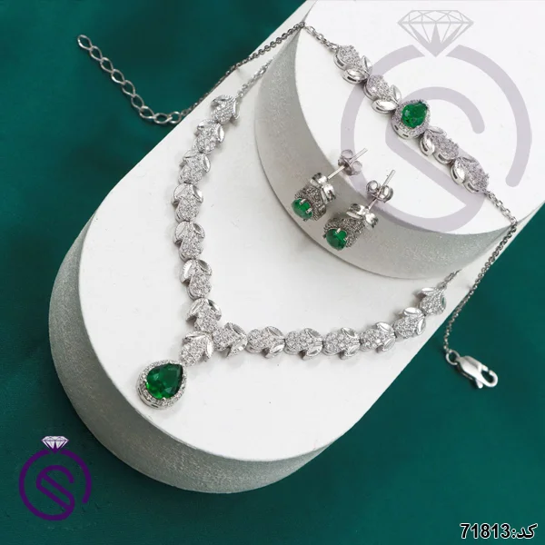 سرویس نقره زنانه نگین کریستال سبز کد 71813
