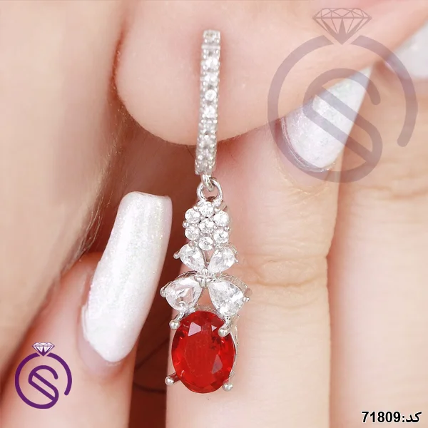 سرویس نقره زنانه نگین کریستال قرمز کد 71809