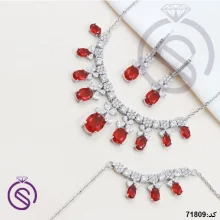 سرویس نقره زنانه نگین کریستال قرمز کد 71809