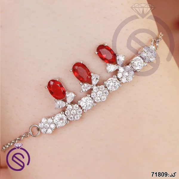 سرویس نقره زنانه نگین کریستال قرمز کد 71809