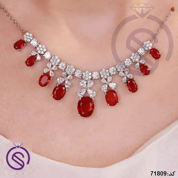 سرویس نقره زنانه نگین کریستال قرمز کد 71809