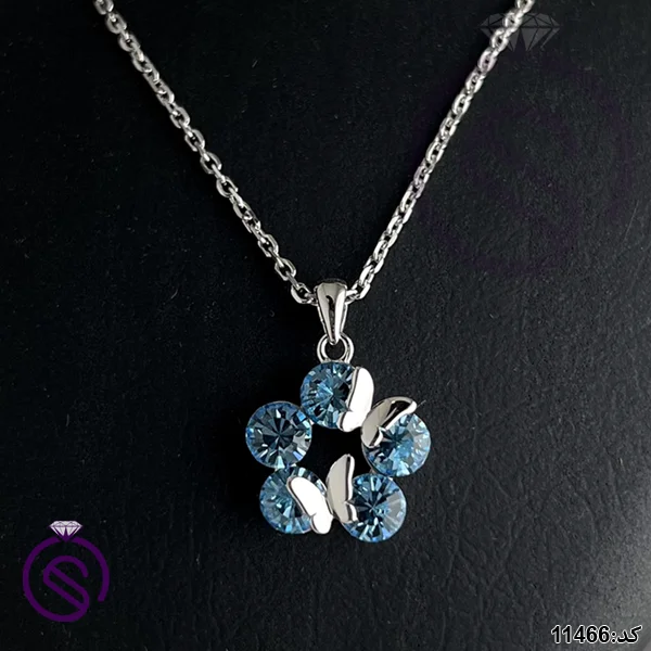 گردنبند نقره زنانه سوارسکی مدل گل 5 پر کد 11466