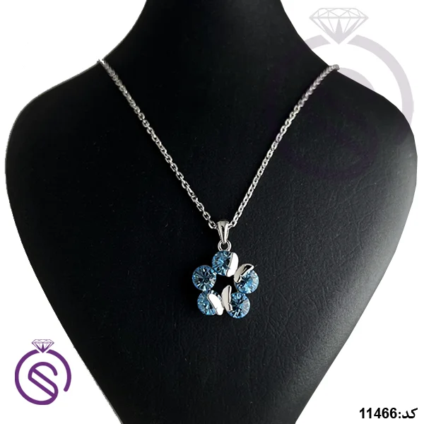 گردنبند نقره زنانه سوارسکی مدل گل 5 پر کد 11466