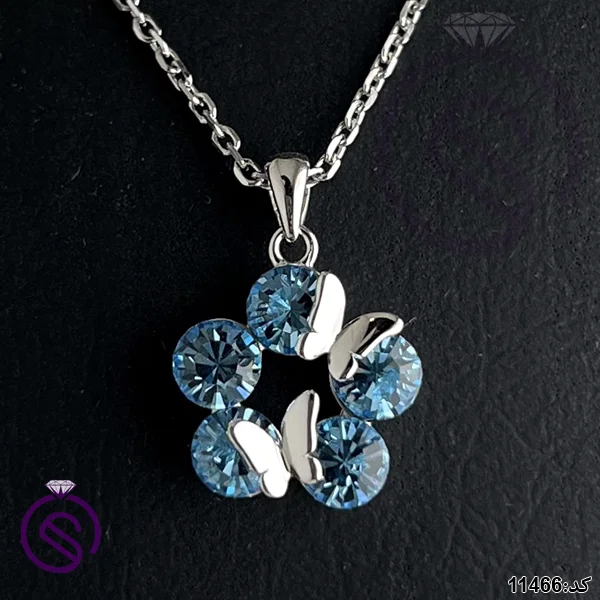 گردنبند نقره زنانه سوارسکی مدل گل 5 پر کد 11466