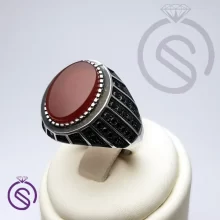 انگشتر نقره عقیق قرمز مردانه مدل گری کد 62288
